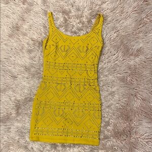 Bebe Yellow Studded Bodycon Mini Dress – Size Small – Statement Party Dress